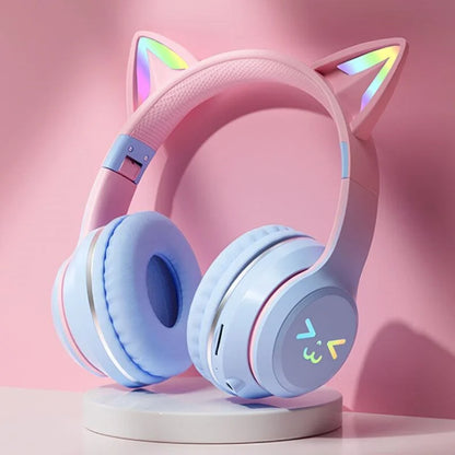 Cat Ear Headsets Bluetooth sem fio, fones de ouvido originais, RGB Brilho com ca