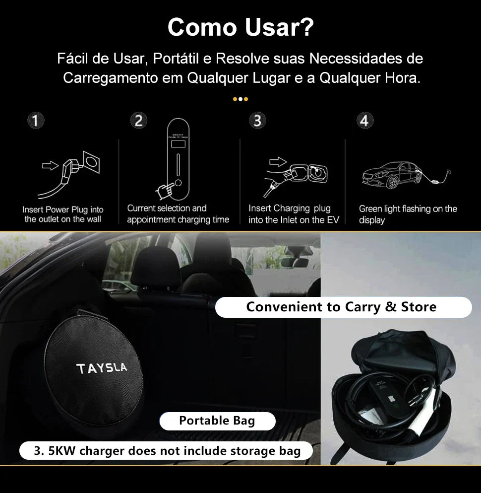 Carregador Carro Elétrico TAYSLA Tipo 2 7kW 32A Portátil EV Carregador 3.5kW