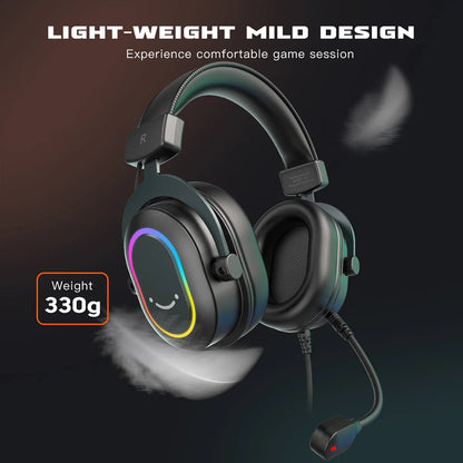 Fifine-Auscultadores Dinâmicos RGB para Jogos com Microfone, Auscultadores Over