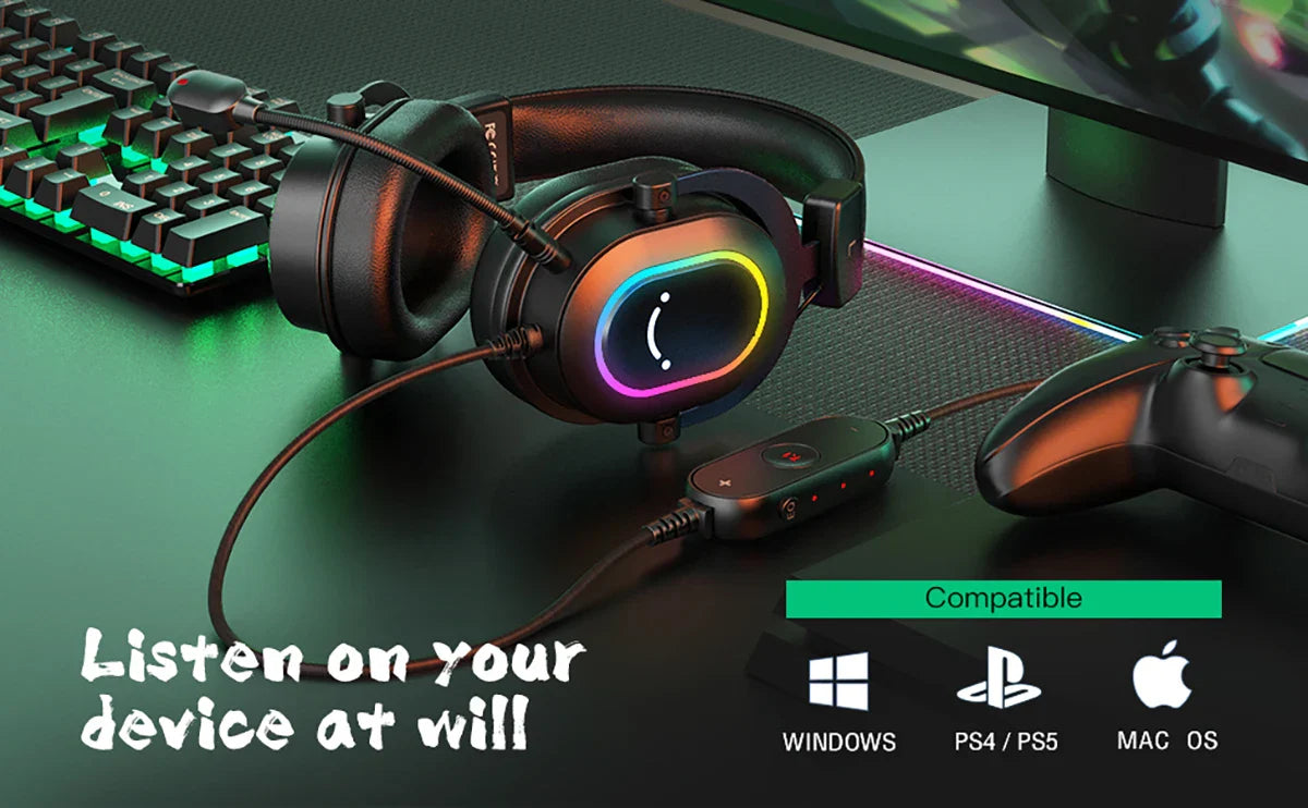 Fifine-Auscultadores Dinâmicos RGB para Jogos com Microfone, Auscultadores Over