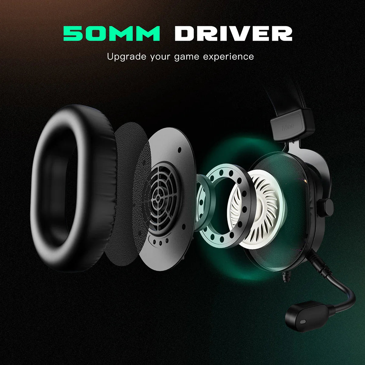 Fifine-Auscultadores Dinâmicos RGB para Jogos com Microfone, Auscultadores Over