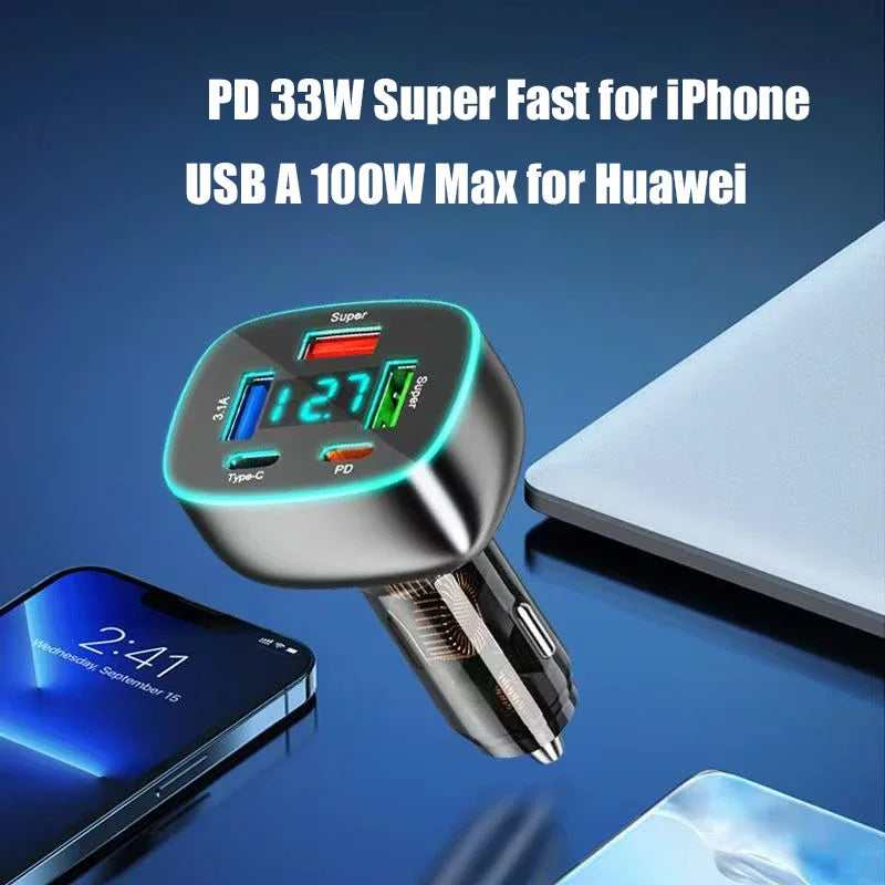 Adaptador de Carregador de Carro USB C Super Rápido com Display de Voltagem, PD