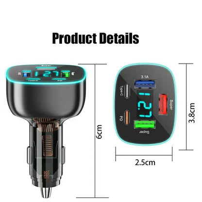 Adaptador de Carregador de Carro USB C Super Rápido com Display de Voltagem, PD