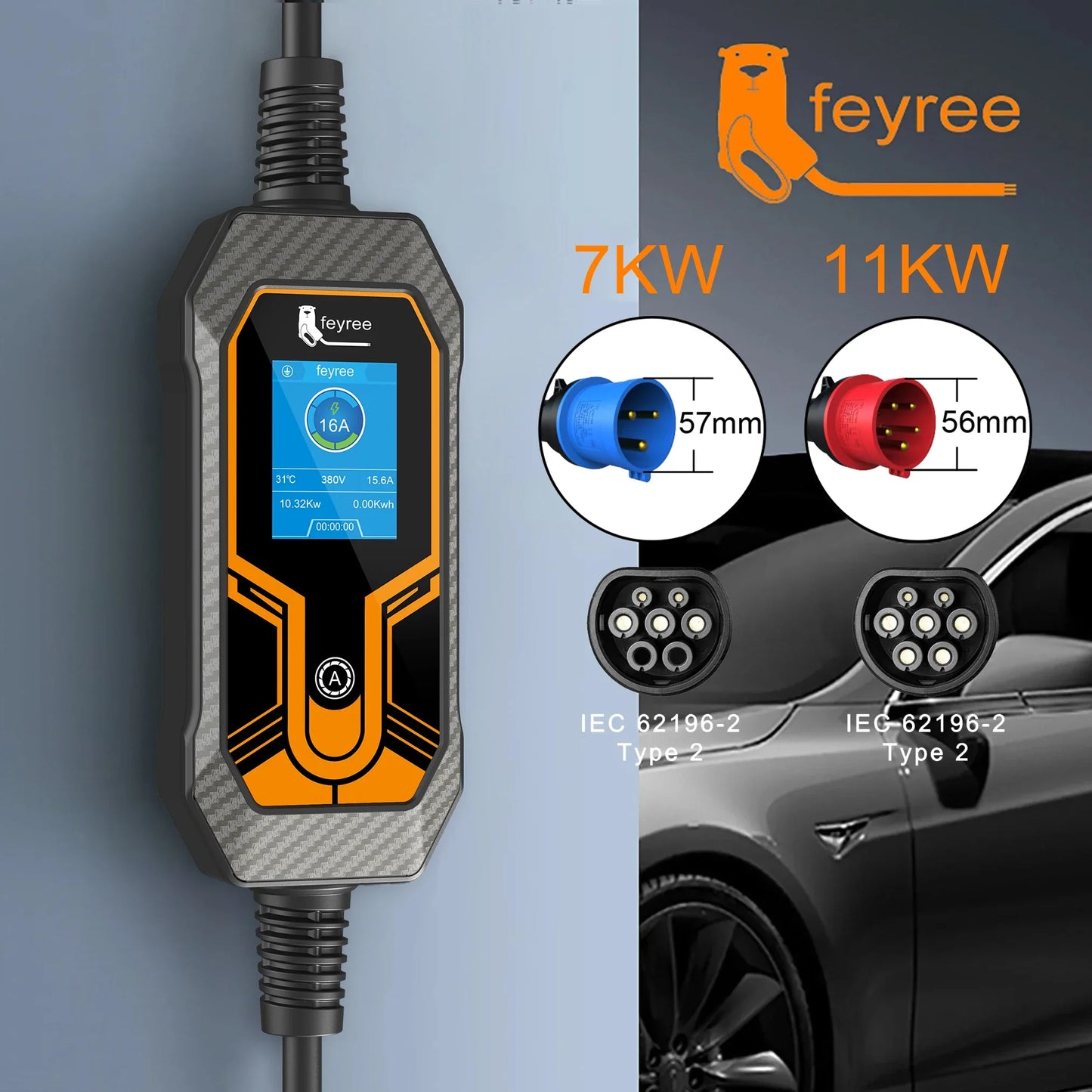 Feyree 32A Carregador Portátil com capacidade de 11KW
