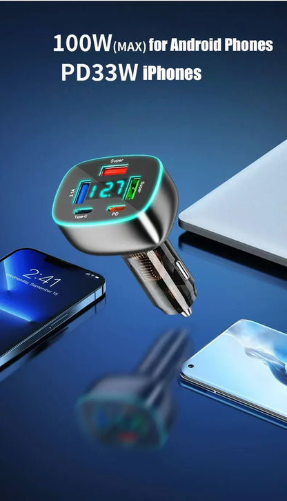 Adaptador de Carregador de Carro USB C Super Rápido com Display de Voltagem, PD