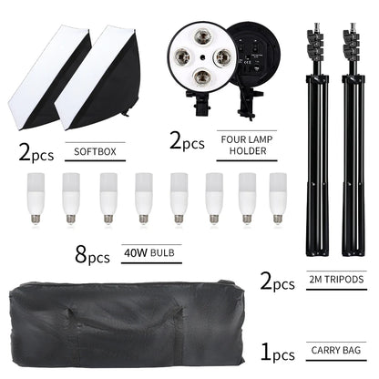 Kit de iluminação SH-Photography Softbox, equipamento Soft Box, quatro lâmpad