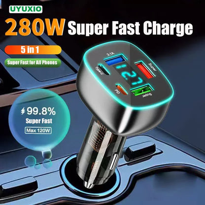 Adaptador de Carregador de Carro USB C Super Rápido com Display de Voltagem, PD