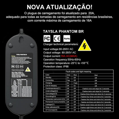 Carregador Carro Elétrico TAYSLA Tipo 2 7kW 32A Portátil EV Carregador 3.5kW
