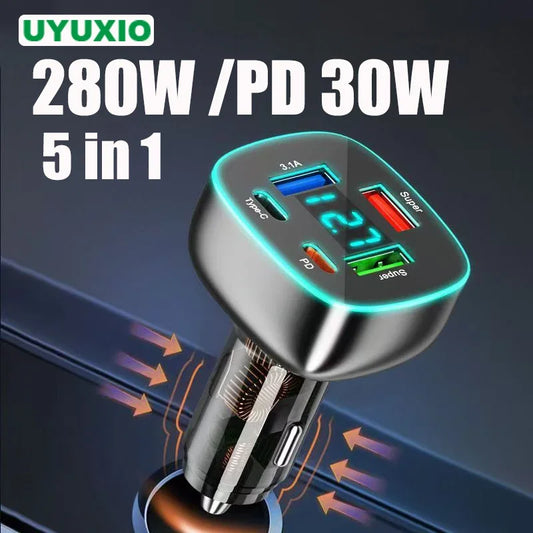 Adaptador de Carregador de Carro USB C Super Rápido com Display de Voltagem, PD