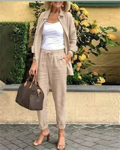 [Pague 1 e leve 2] Conjunto Casual em Linho e Algodão Blusa + Calça {PROMOÇÃO DE OUTONO}