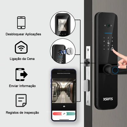 XSDTS Tuya WiFi Câmara Fechadura Eletrônica Inteligente, Impressão biométric