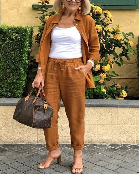 [Pague 1 e leve 2] Conjunto Casual em Linho e Algodão Blusa + Calça {PROMOÇÃO DE OUTONO}