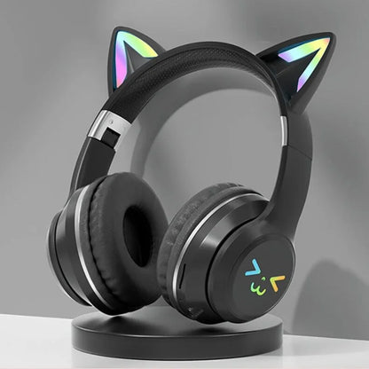 Cat Ear Headsets Bluetooth sem fio, fones de ouvido originais, RGB Brilho com ca