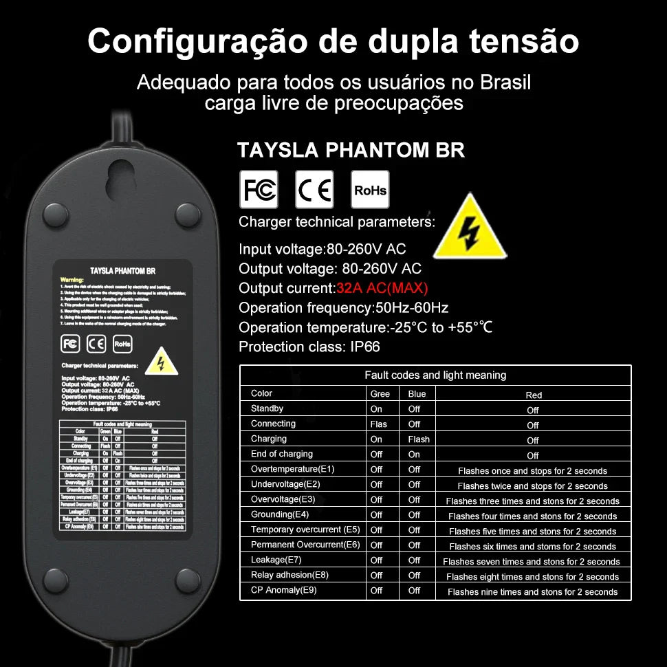 Carregador Carro Elétrico TAYSLA Tipo 2 7kW 32A Portátil EV Carregador 3.5kW