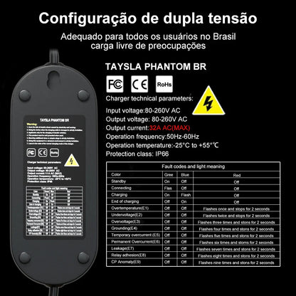 Carregador Carro Elétrico TAYSLA Tipo 2 7kW 32A Portátil EV Carregador 3.5kW