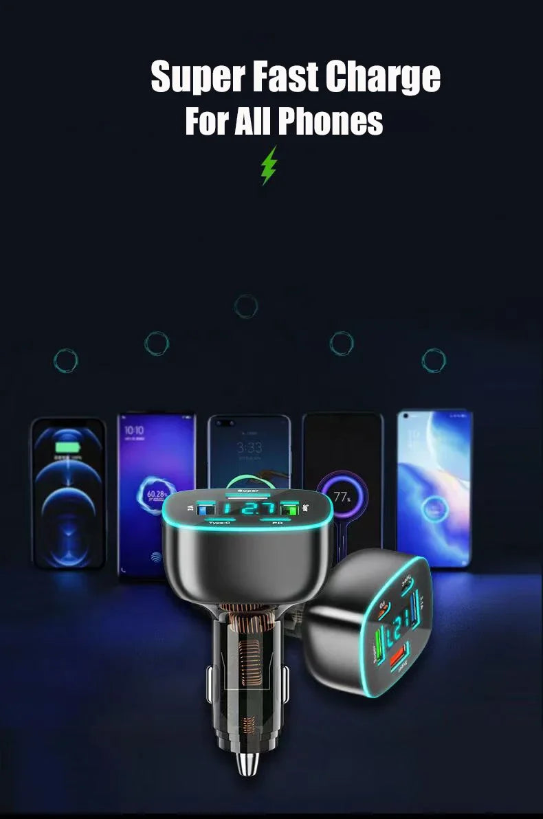 Adaptador de Carregador de Carro USB C Super Rápido com Display de Voltagem, PD