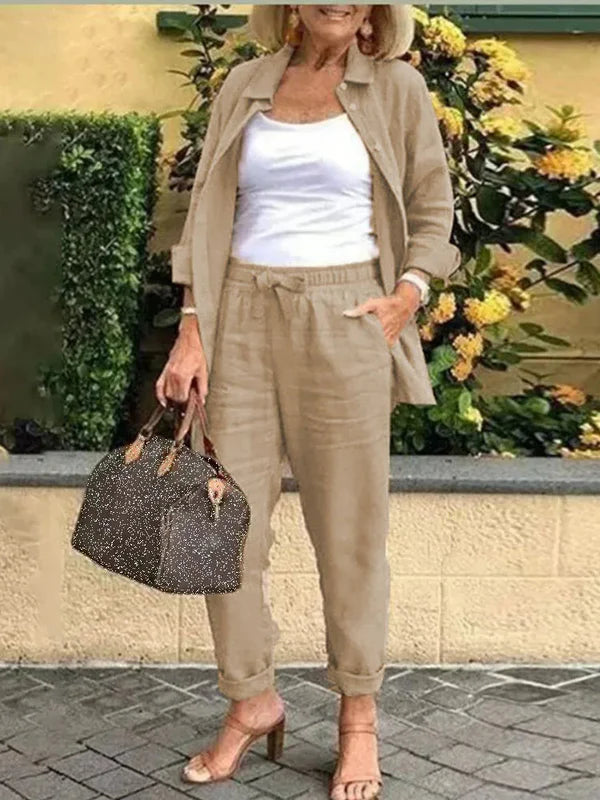 [Pague 1 e leve 2] Conjunto Casual em Linho e Algodão Blusa + Calça {PROMOÇÃO DE OUTONO}