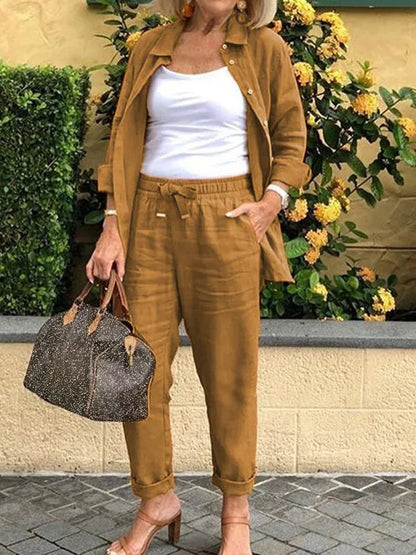 [Pague 1 e leve 2] Conjunto Casual em Linho e Algodão Blusa + Calça {PROMOÇÃO DE OUTONO}