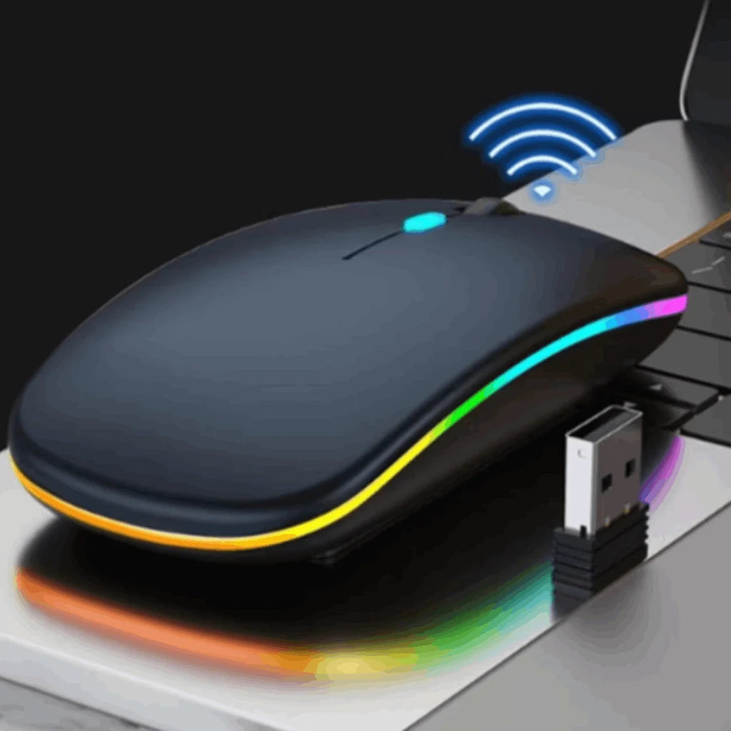 Mouse Sem Fio Recarregável Wireles Optico Led Rgb Ergonômico