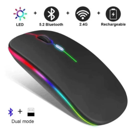 Mouse Sem Fio Recarregável Wireles Optico Led Rgb Ergonômico