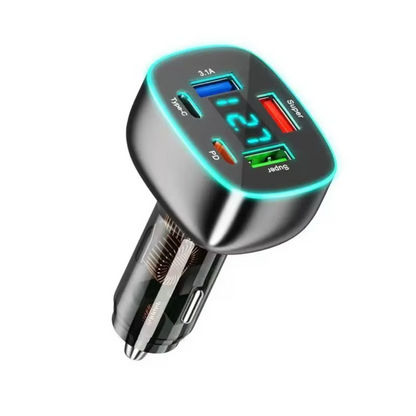 Adaptador de Carregador de Carro USB C Super Rápido com Display de Voltagem, PD