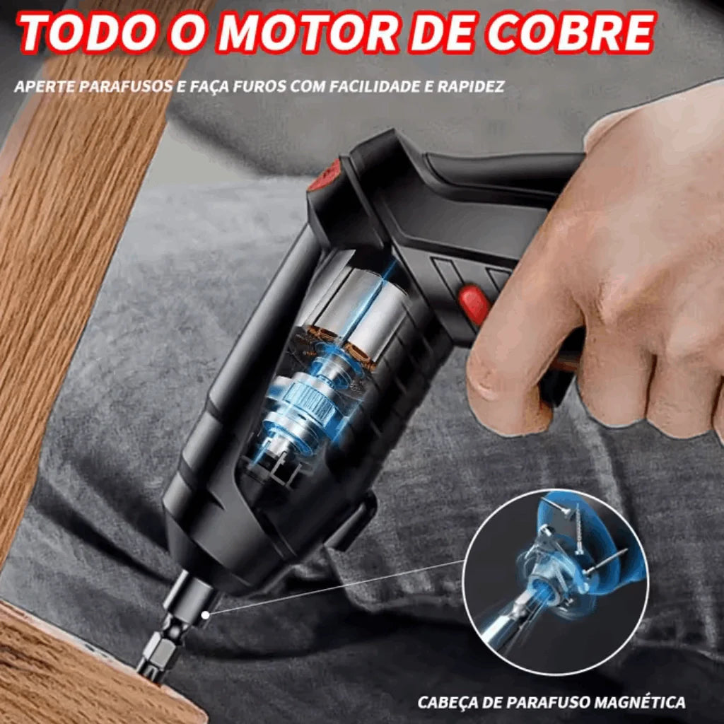 Kit Parafusadeira/Furadeira 48 Peças Bateria USB – Dupla Posição Premium