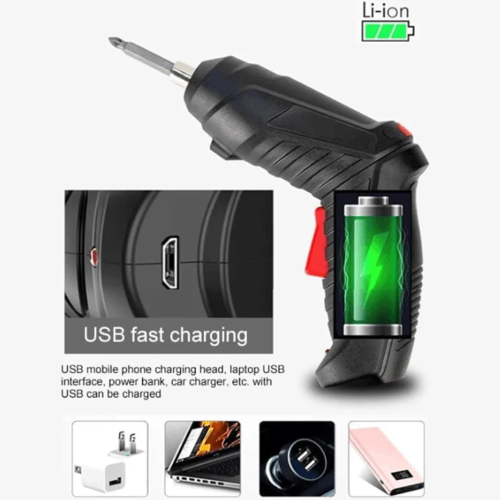 Kit Parafusadeira/Furadeira 48 Peças Bateria USB – Dupla Posição Premium