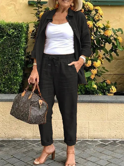 [Pague 1 e leve 2] Conjunto Casual em Linho e Algodão Blusa + Calça {PROMOÇÃO DE OUTONO}
